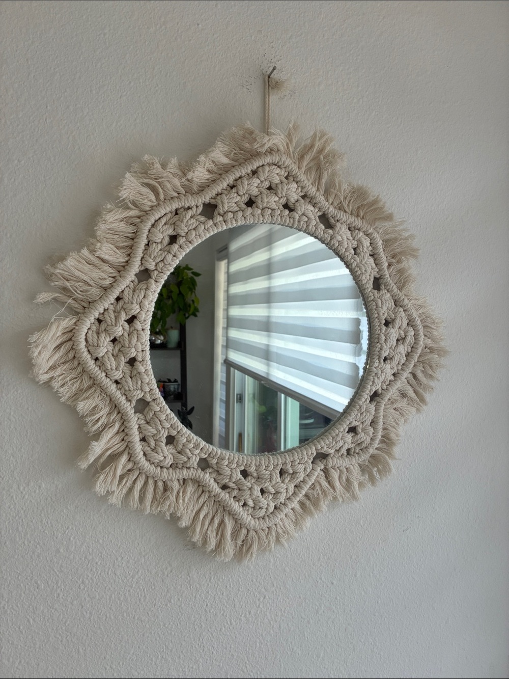Ashland Cream Macrame Fringe Round Wall Mirror